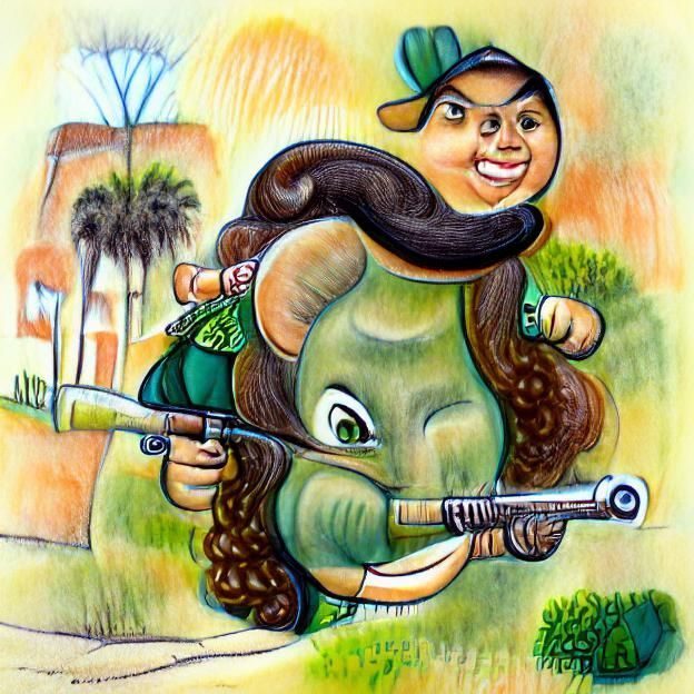 Henriqueta Bump with Elephant Rifle, Covarrubias Style