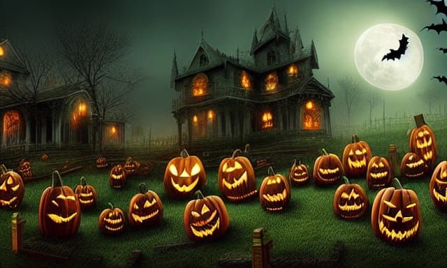 Dramatic Halloween Graveyard Digital Matte Painting