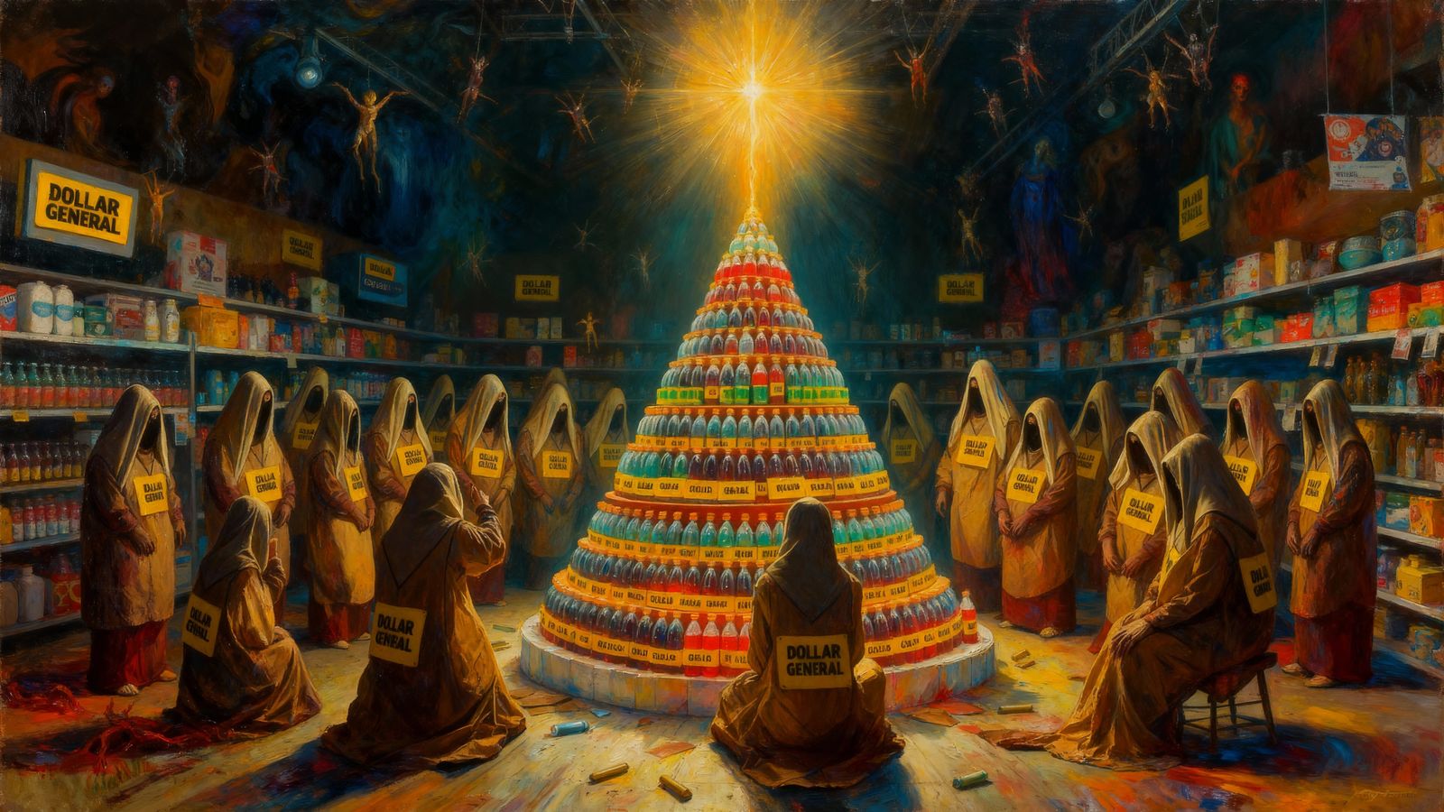 Surreal Oil Painting of Dollar General Worship