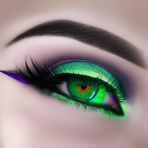 Ethereal Gothic witch young lady with black hair with Emerald Green highlights& vibrant purple highlights& cobalt blue h...