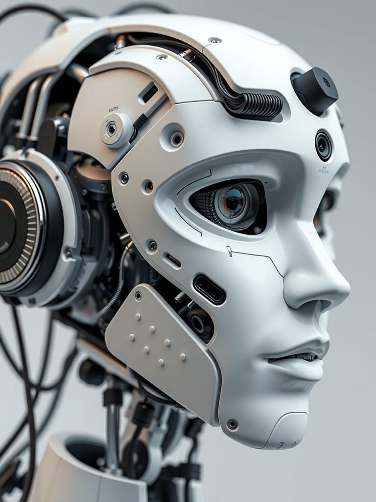 Advanced Robotic Head with Intricate Electronic Circuits