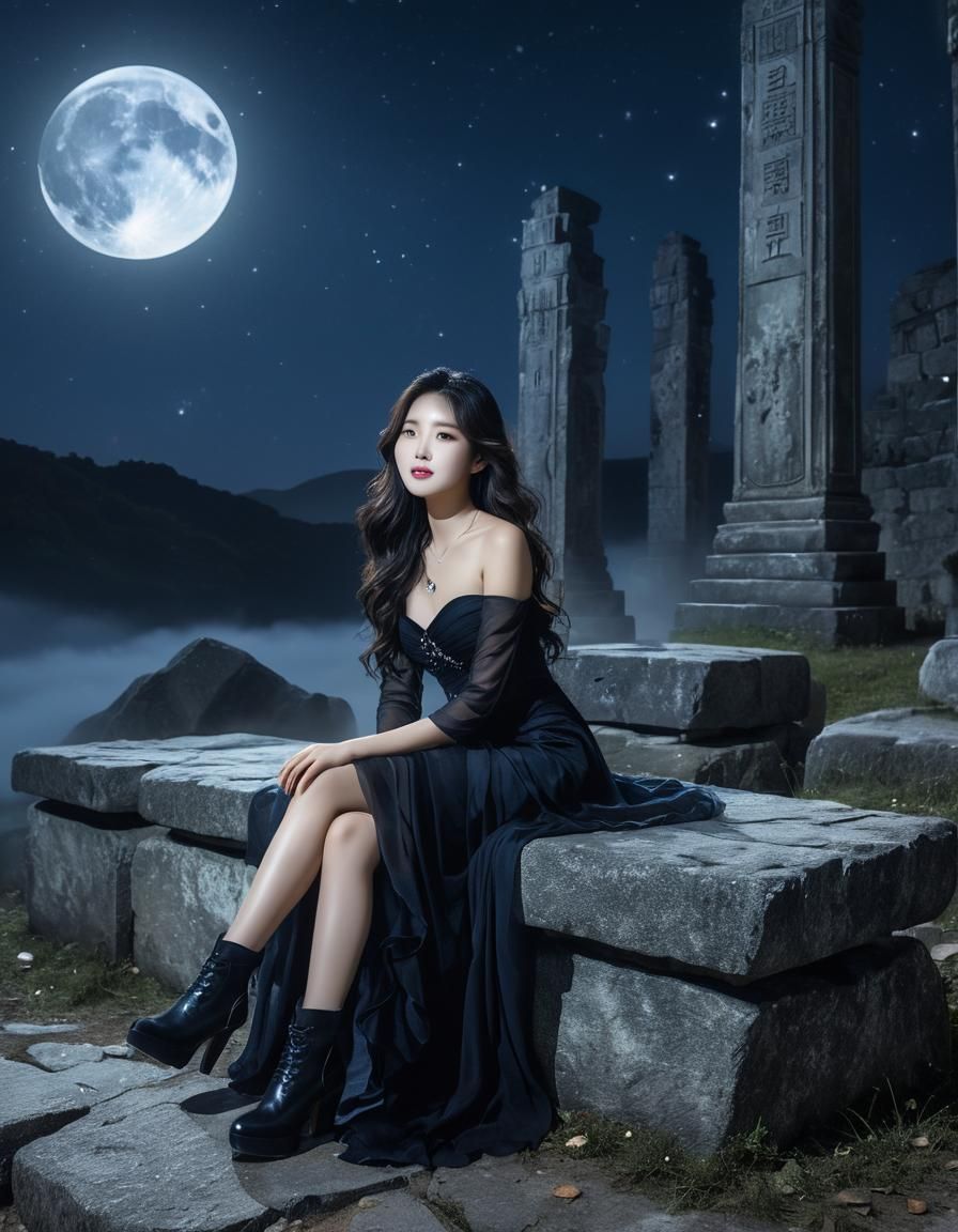 Surreal Watercolor: Korean Woman Amidst Stars