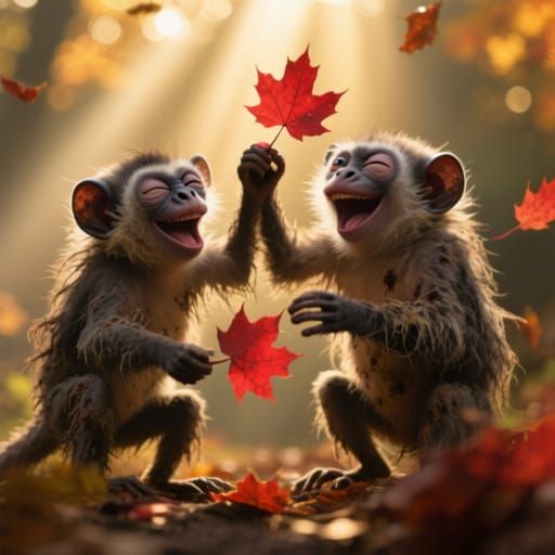 Aye-Ayes Joyfully Play in Autumn Breeze