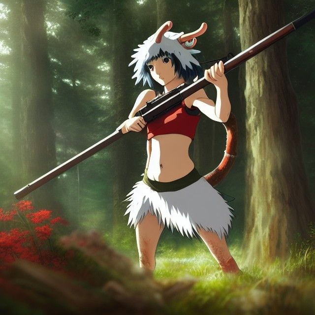 Princess Mononoke with Tanegashima Rifle, Anime Style