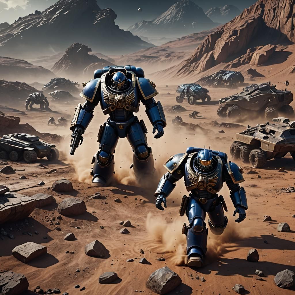 Space Marine Battles Mechs on Alien Planet