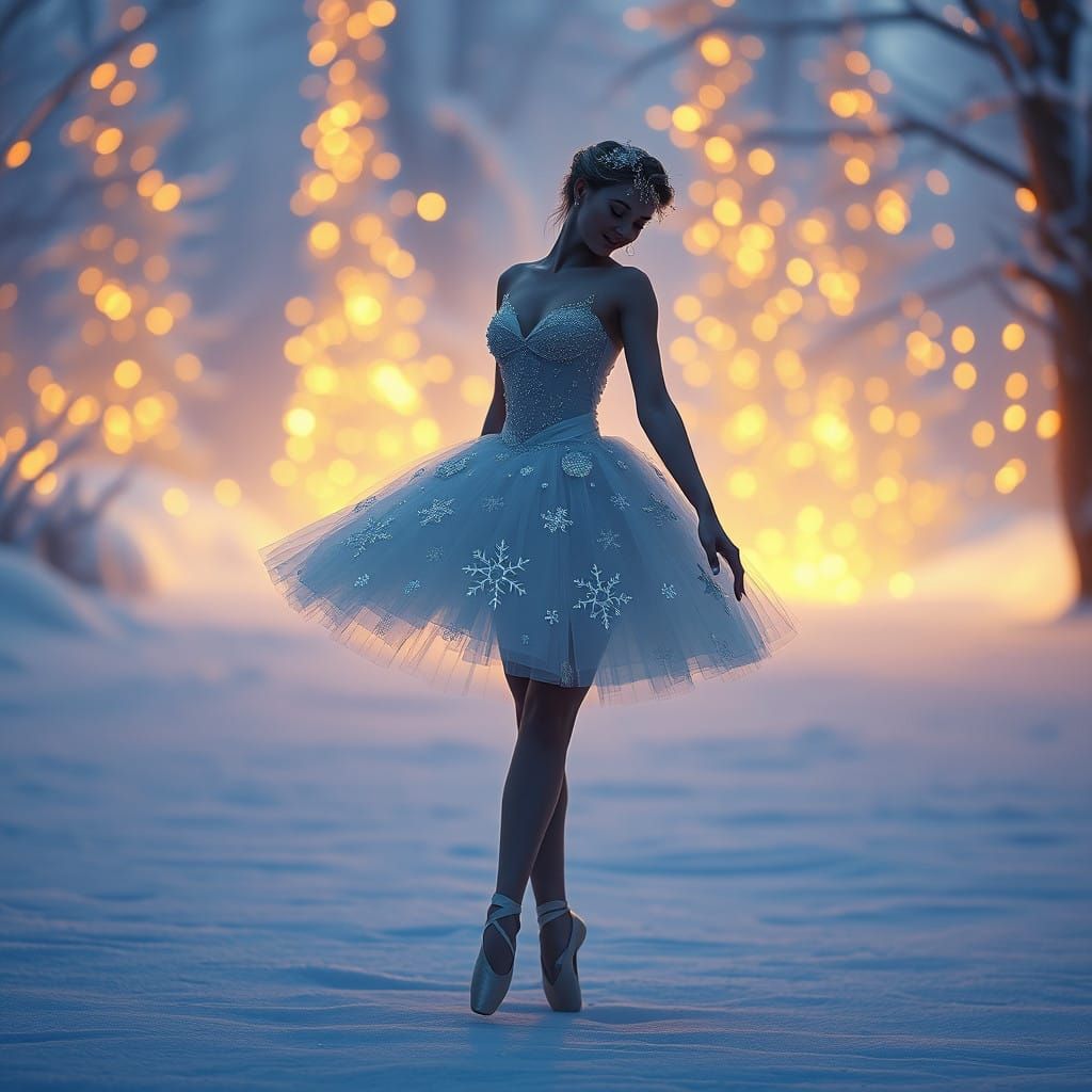 Surreal Snow Maiden Enchanted in Winter Wonderland Scene