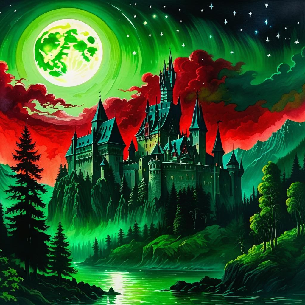 Dracula's Castle: Occult Horror Landscape Painting