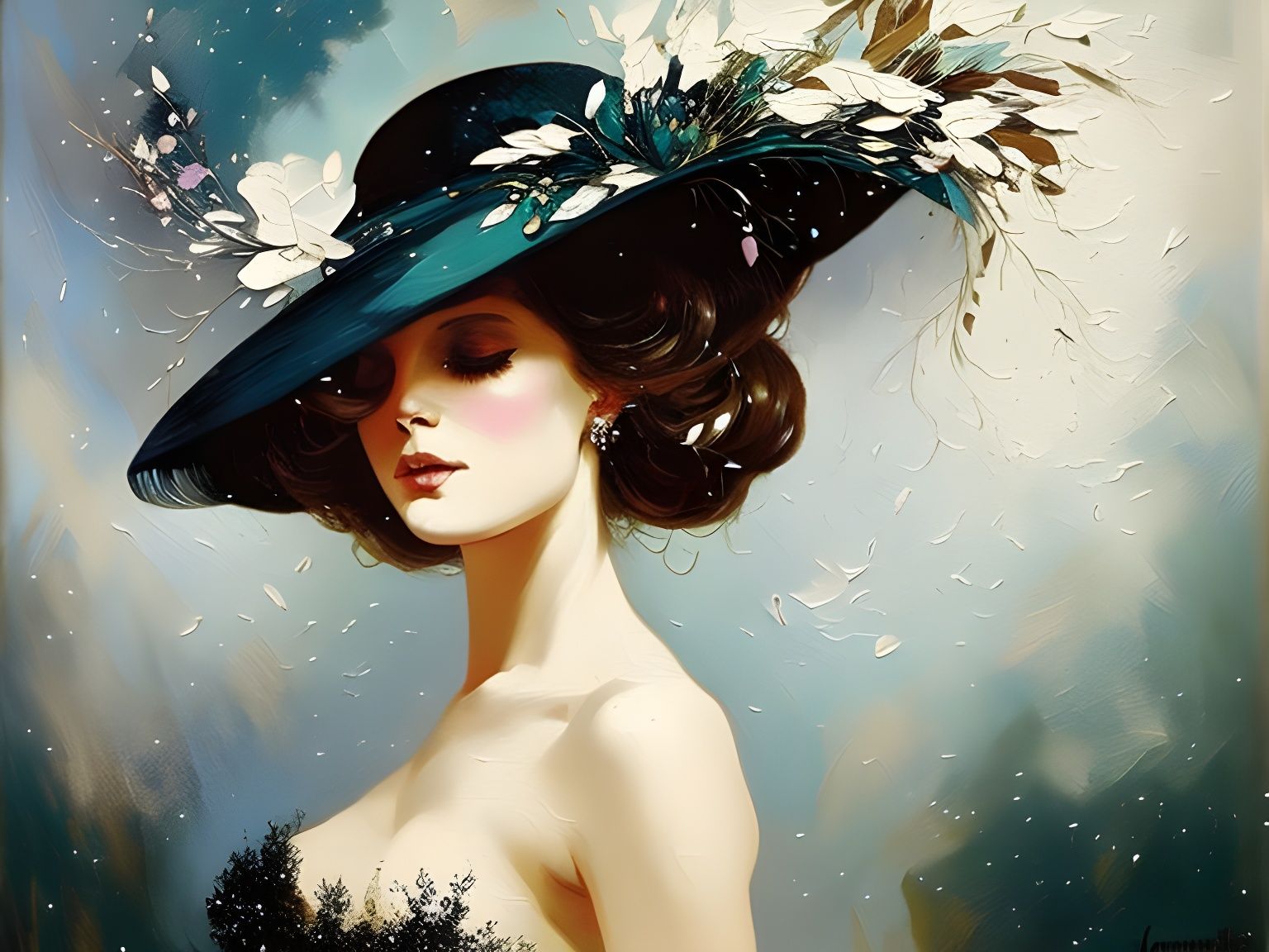 Colorful Woman with Hat in Impasto Style