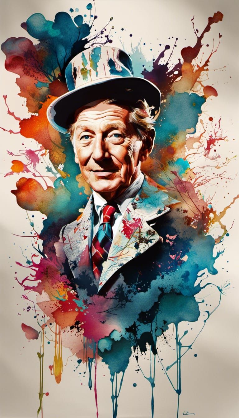 Danny Kaye Portrait in Inkblot Watercolor Style