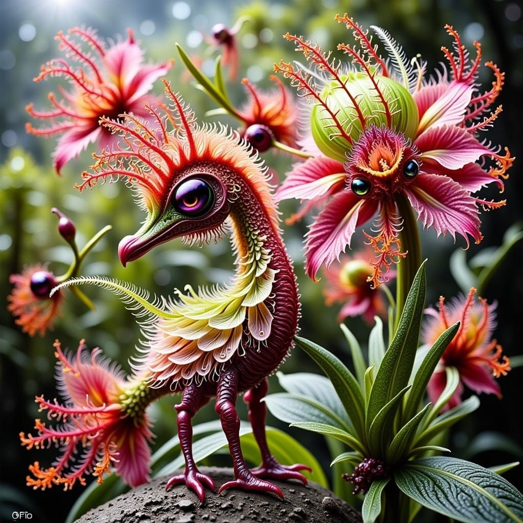 Ethereal Dragon-Bird Hybrid in Vibrant, Photorealistic Bloom