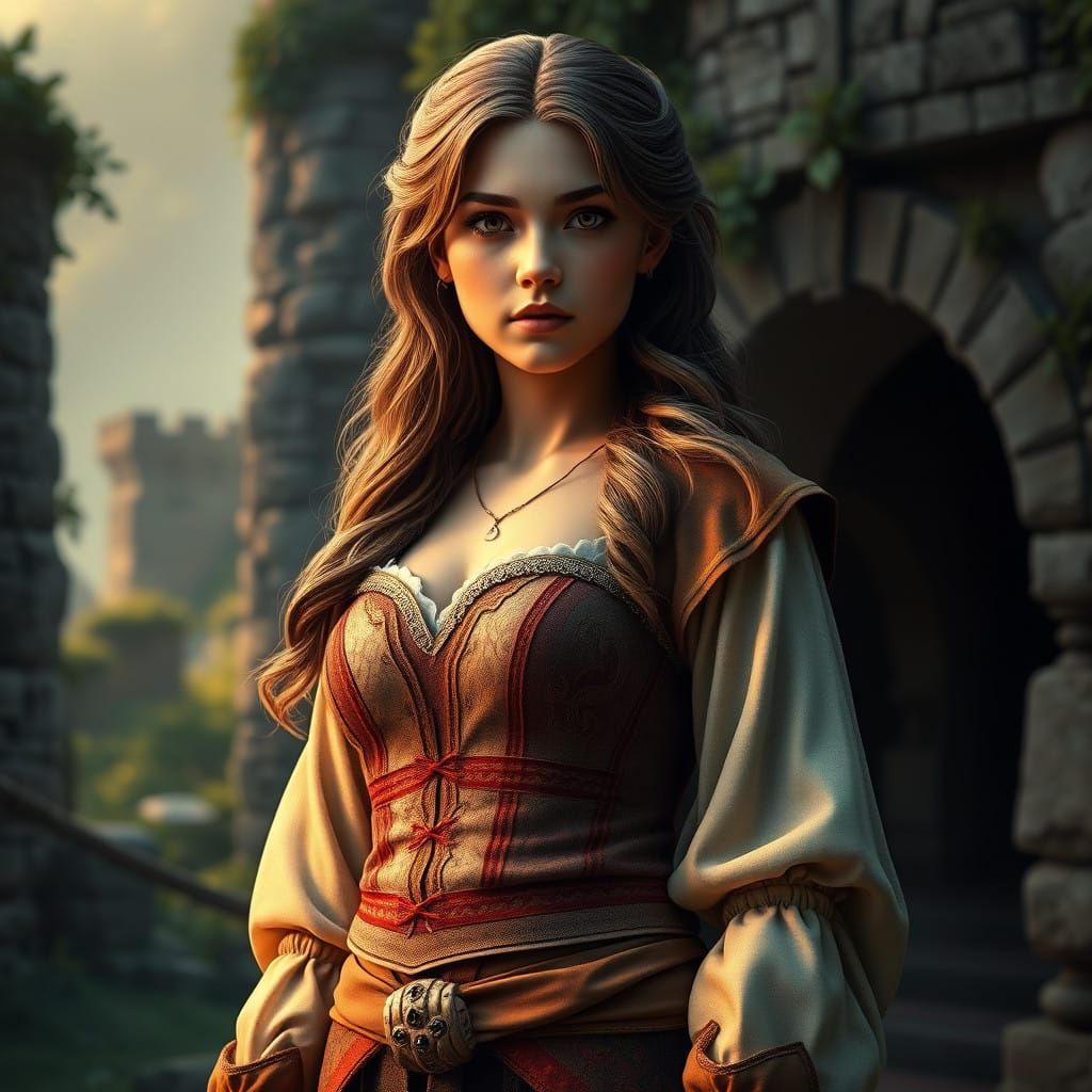 Majestic Woman in Ancient Historical Attire Unveiled in Gold...