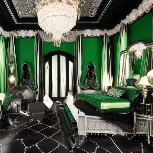Gothic rhinestones penthouse with Emerald green rhinestones walls with Beautiful silver accents& Black accents& Emerald ...