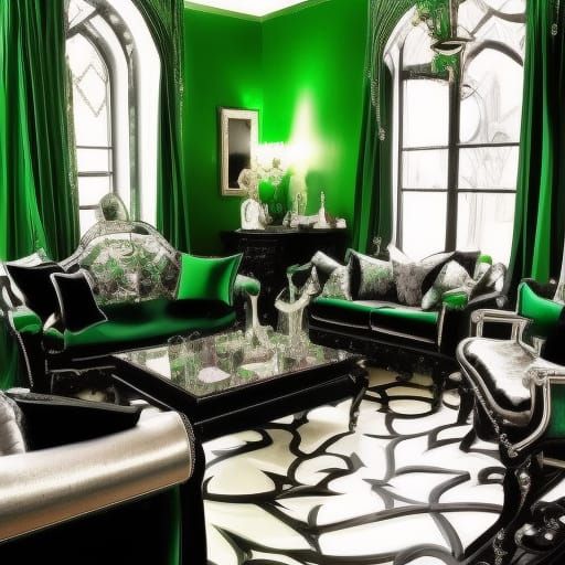 Gothic rhinestones penthouse with Emerald green rhinestones walls with Beautiful silver accents& Black accents& Emerald ...
