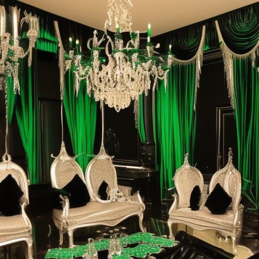 Gothic rhinestones penthouse with Emerald green rhinestones walls with Beautiful silver accents& Black accents& Emerald ...