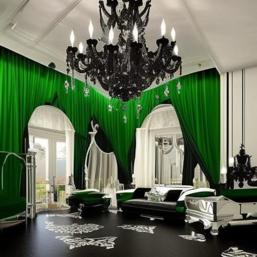Gothic rhinestones penthouse with Emerald green rhinestones walls with Beautiful silver accents& Black accents& Emerald ...