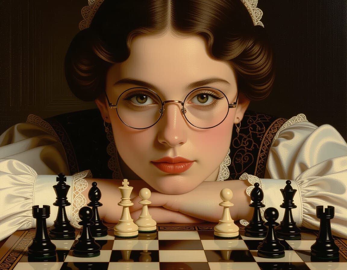 Renaissance Woman Contemplates Chess Game