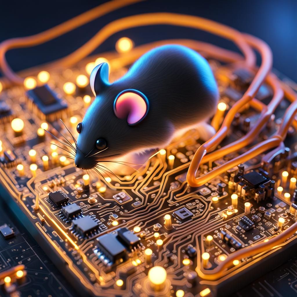 Adorable Glowing Circuit Mouse on Computer Board