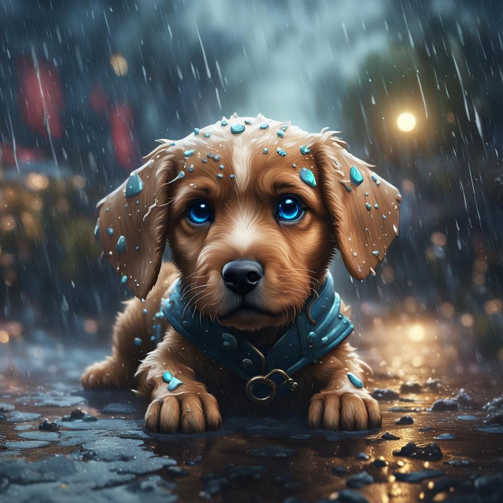 Puppy in the Rain: Detailed Matte Painting