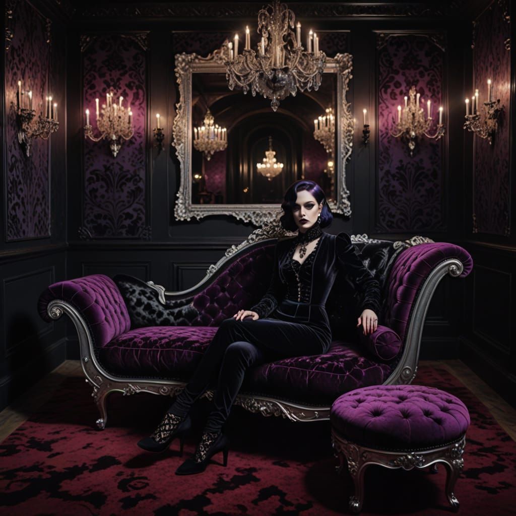 Gothic Nightclub with Velvet Walls and Baroque Accents