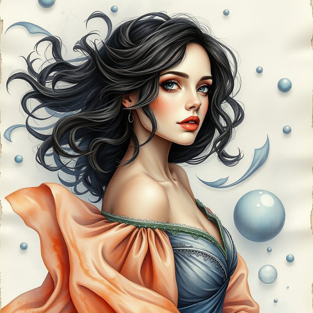 Elegant Woman in Mystical Metallic Fog