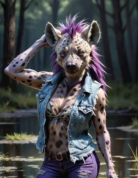 Furry Hyena Dances in Moonlight