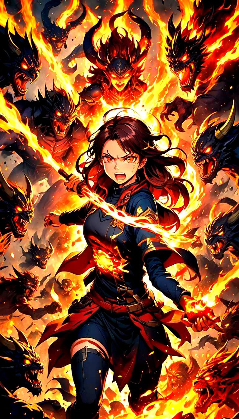 Fiery Heroine Battles Demons in Anime Style