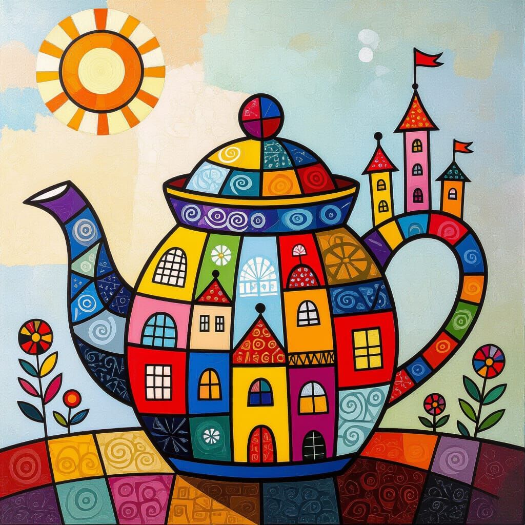 Elephant Teapot City in Hundertwasser Style