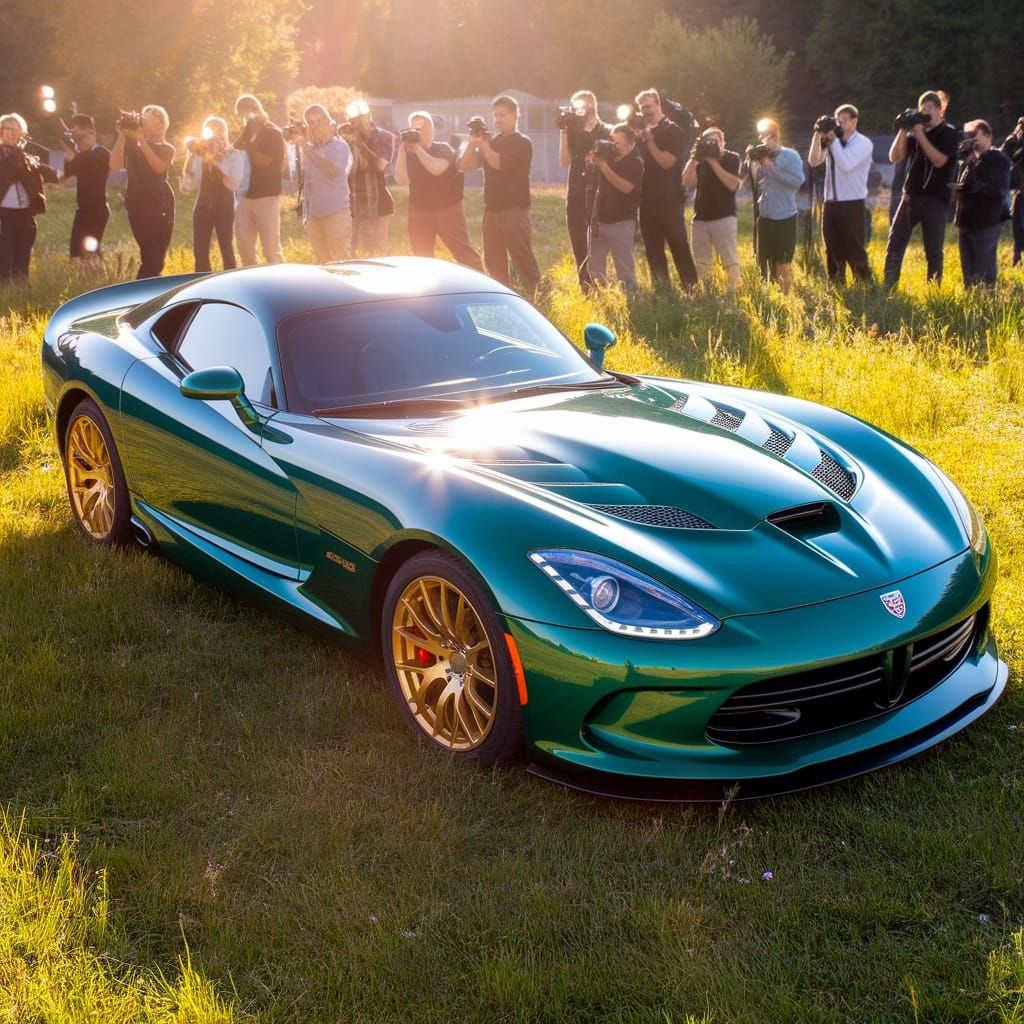 Emerald Dodge Viper in Sunlit Meadow