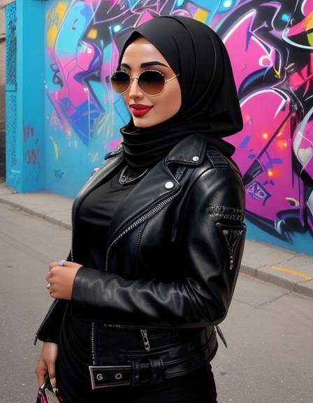 Egyptian Woman in Graffiti Alley: Hyperrealistic Street Art