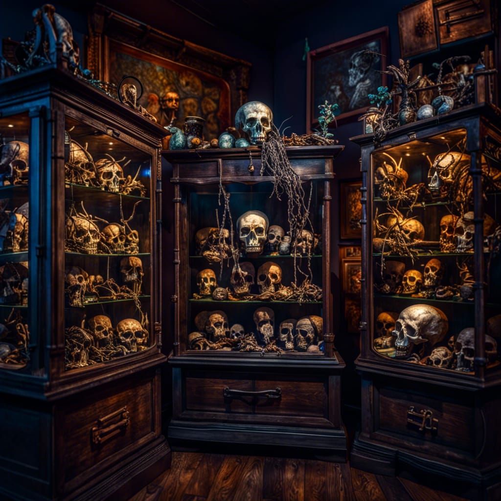Hyperrealistic Voodoo Museum with Bone Exhibits