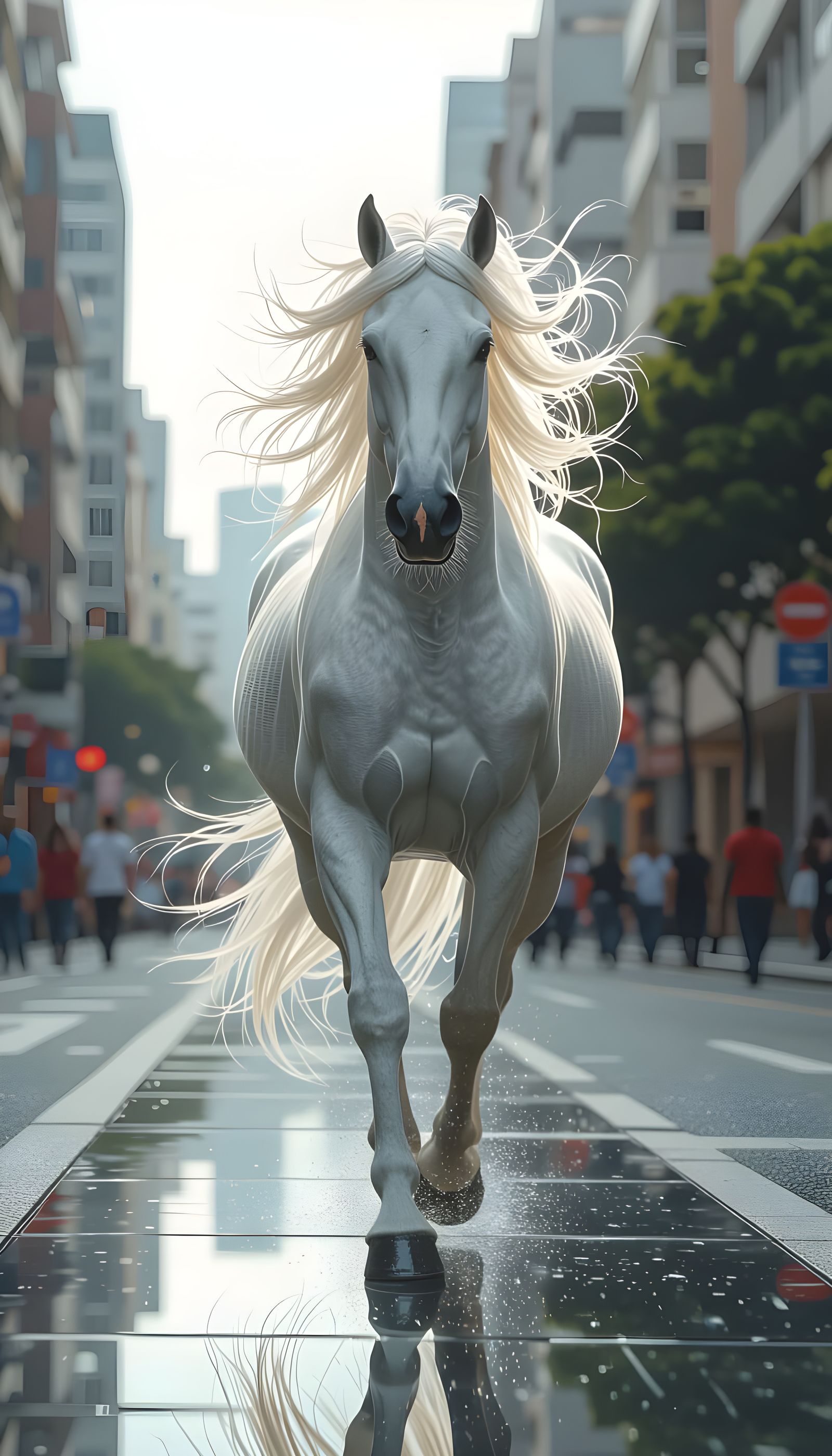 Horse Runs on Glass Avenue in Visionary Art Style