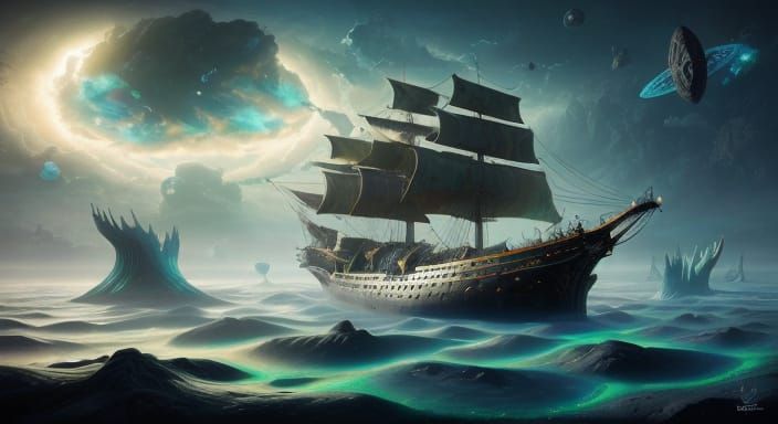 Surrealistic Ship in Ethereal Mist, Inspired by Dali