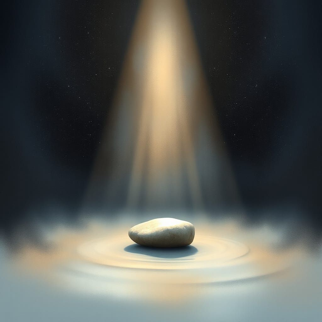 Abstract River of Light and Serene Stone in Cosmic Watercolo...