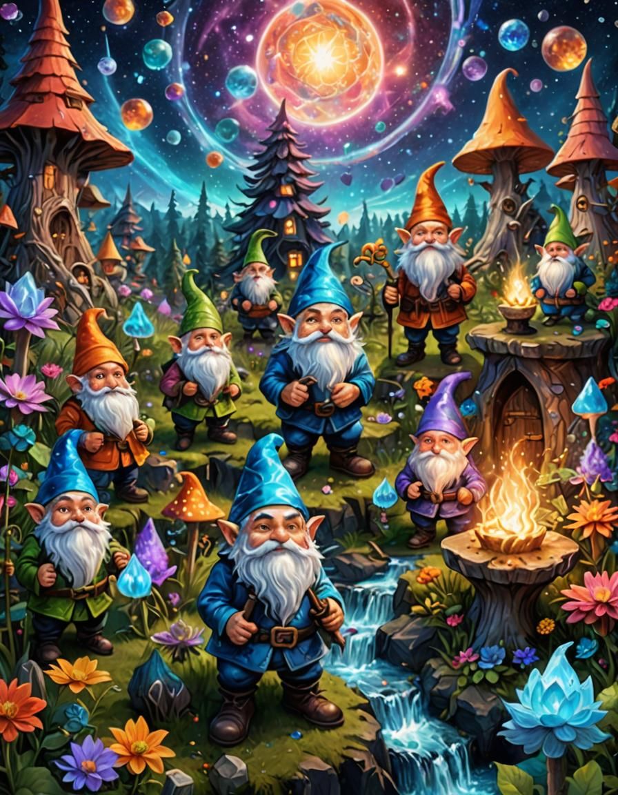 Magical World of Gnomes and Fey: Cosmic Illustration