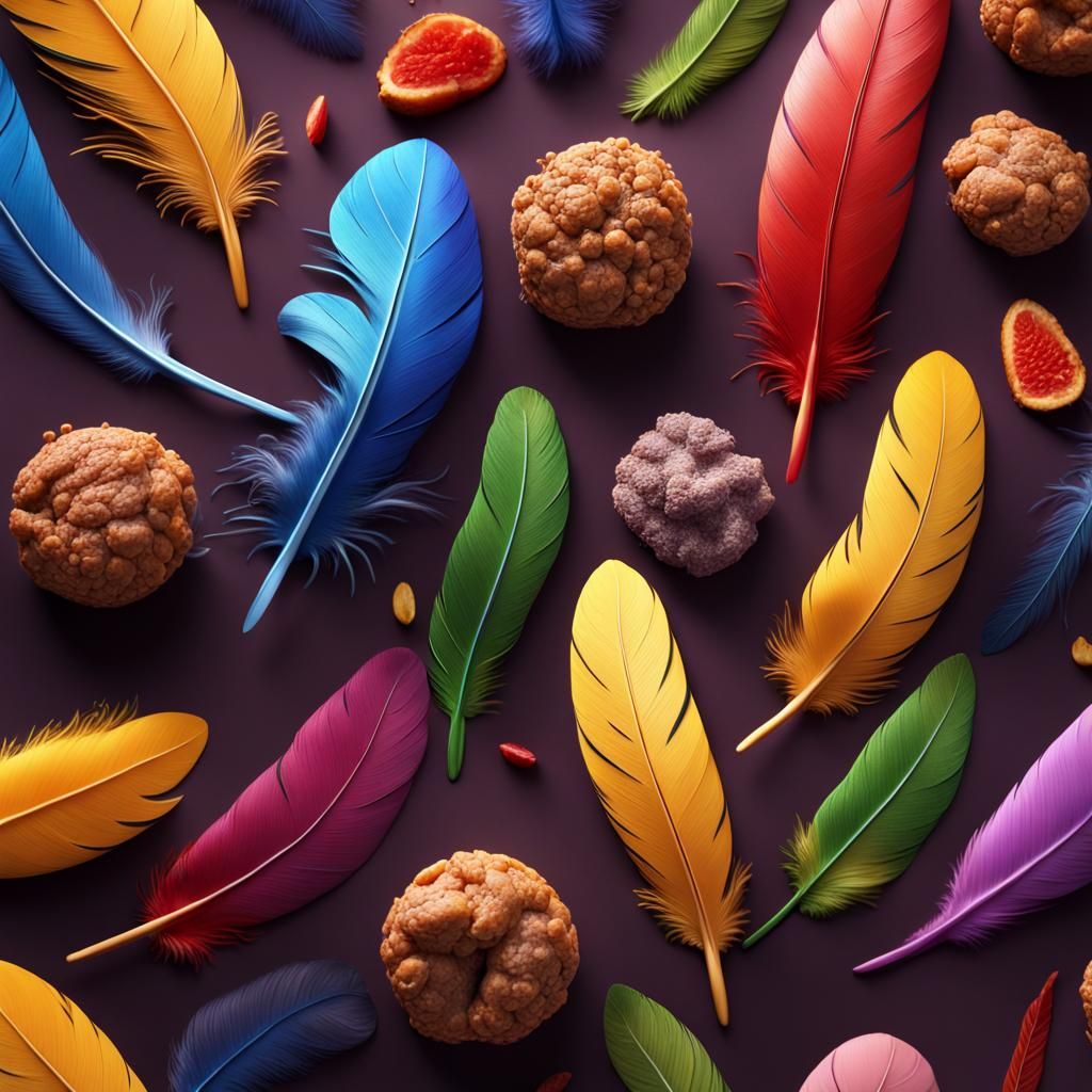 Feathers Hidden in Food: Detailed Digital Art