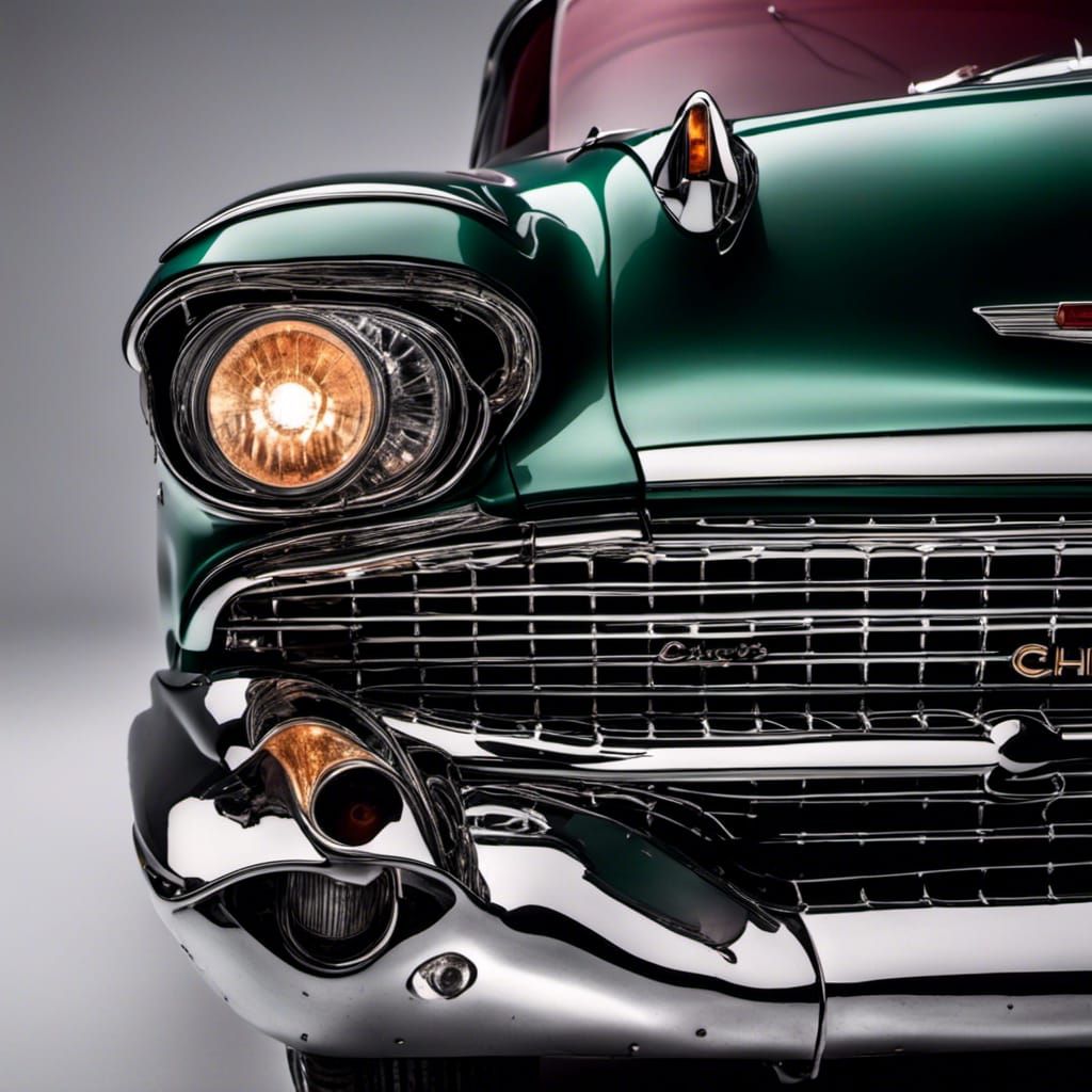 1957 Chevy Headlights Illuminated at Night