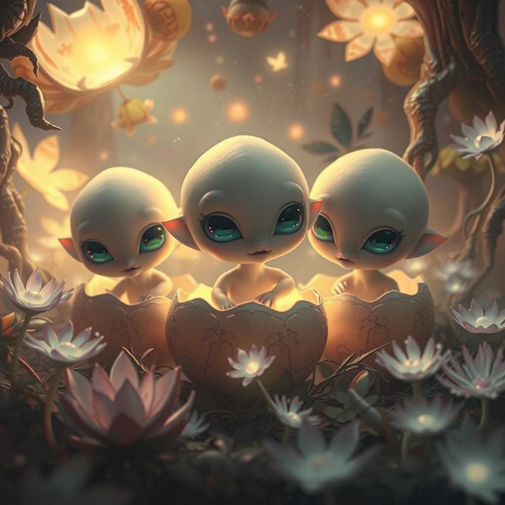 Cosmic Alien Hatchery in Dreamlike Digital Painting