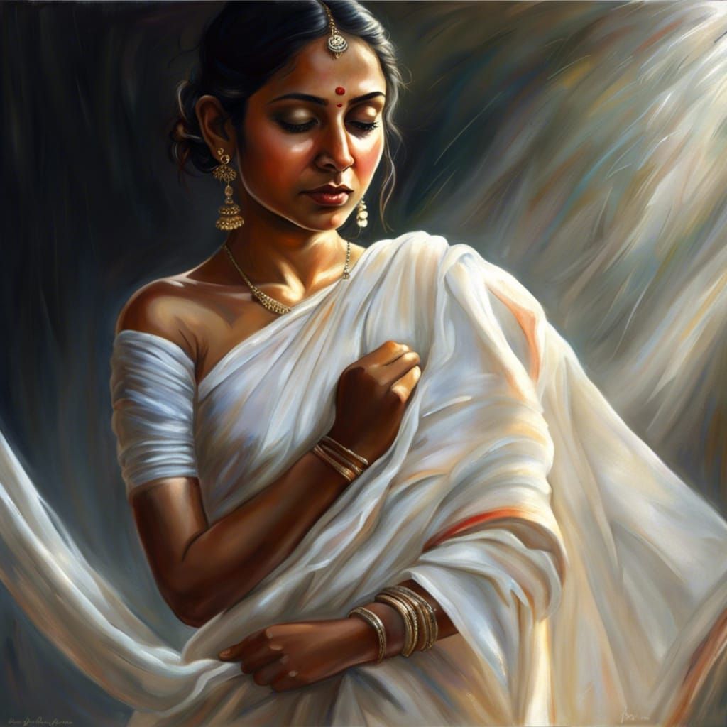 Bengali Woman in Wet Sari: Hyperrealistic Lighting