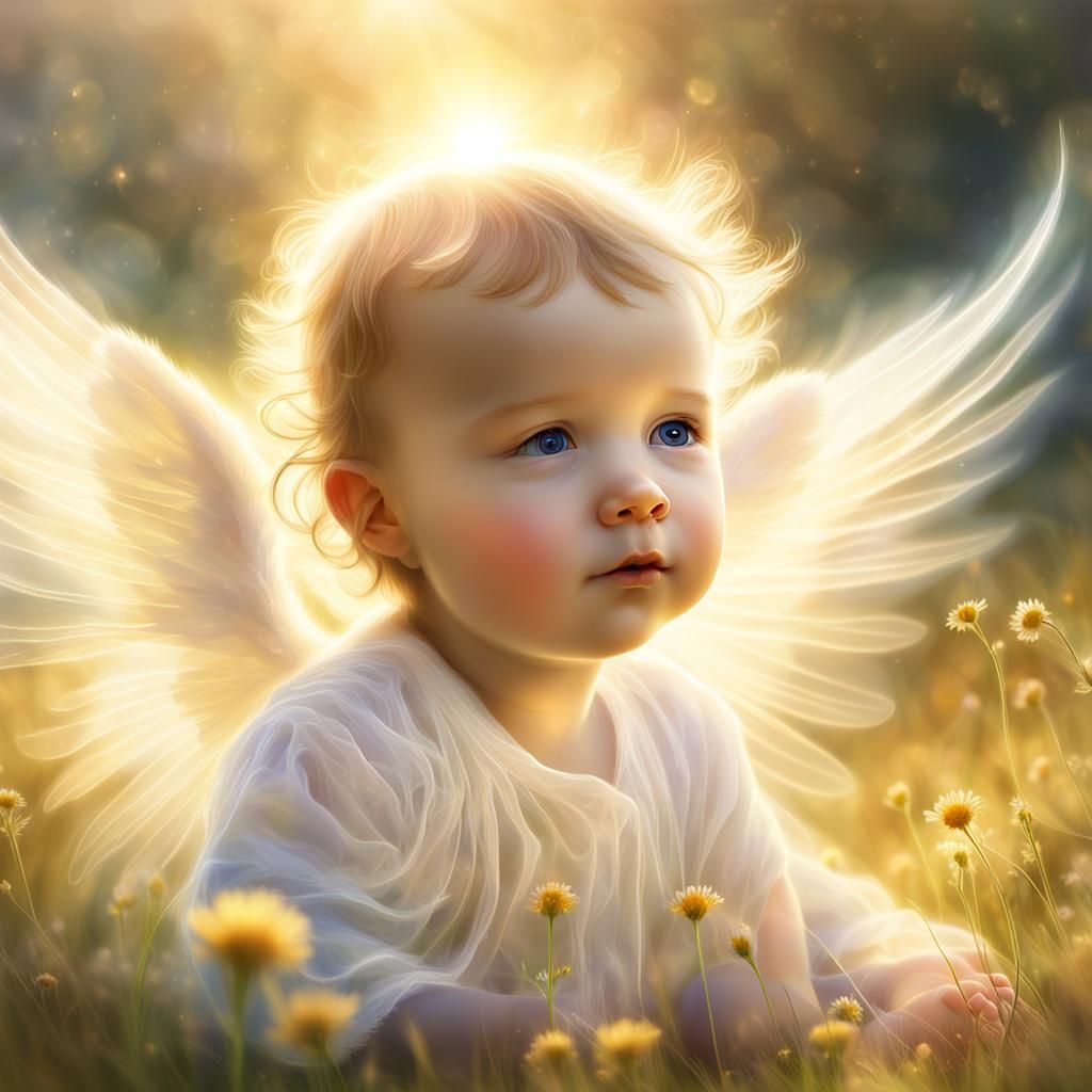 Ethereal Baby Angel Lands on Earth: Digital Art