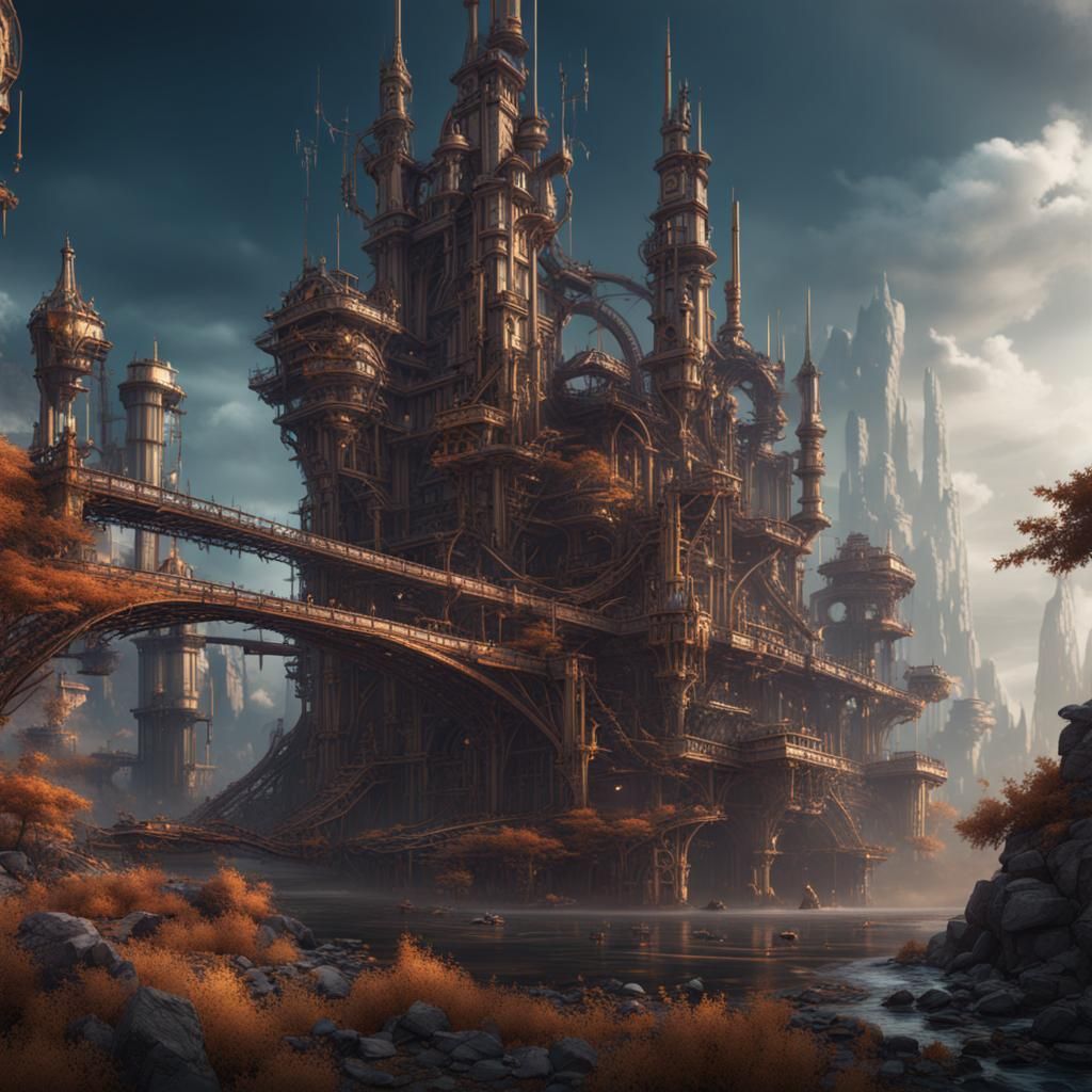 Detailed Matte Painting of Automation in Deep Color