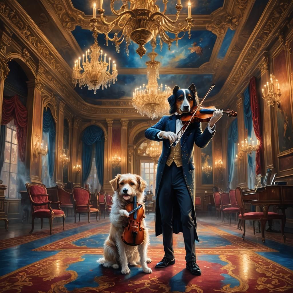 Dog Concert: Magic Realism Oil Painting