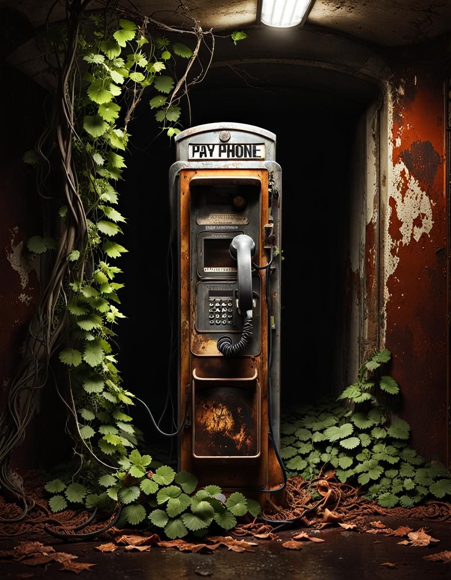 Post-Apocalyptic Payphone in Abandoned Subway Terminal