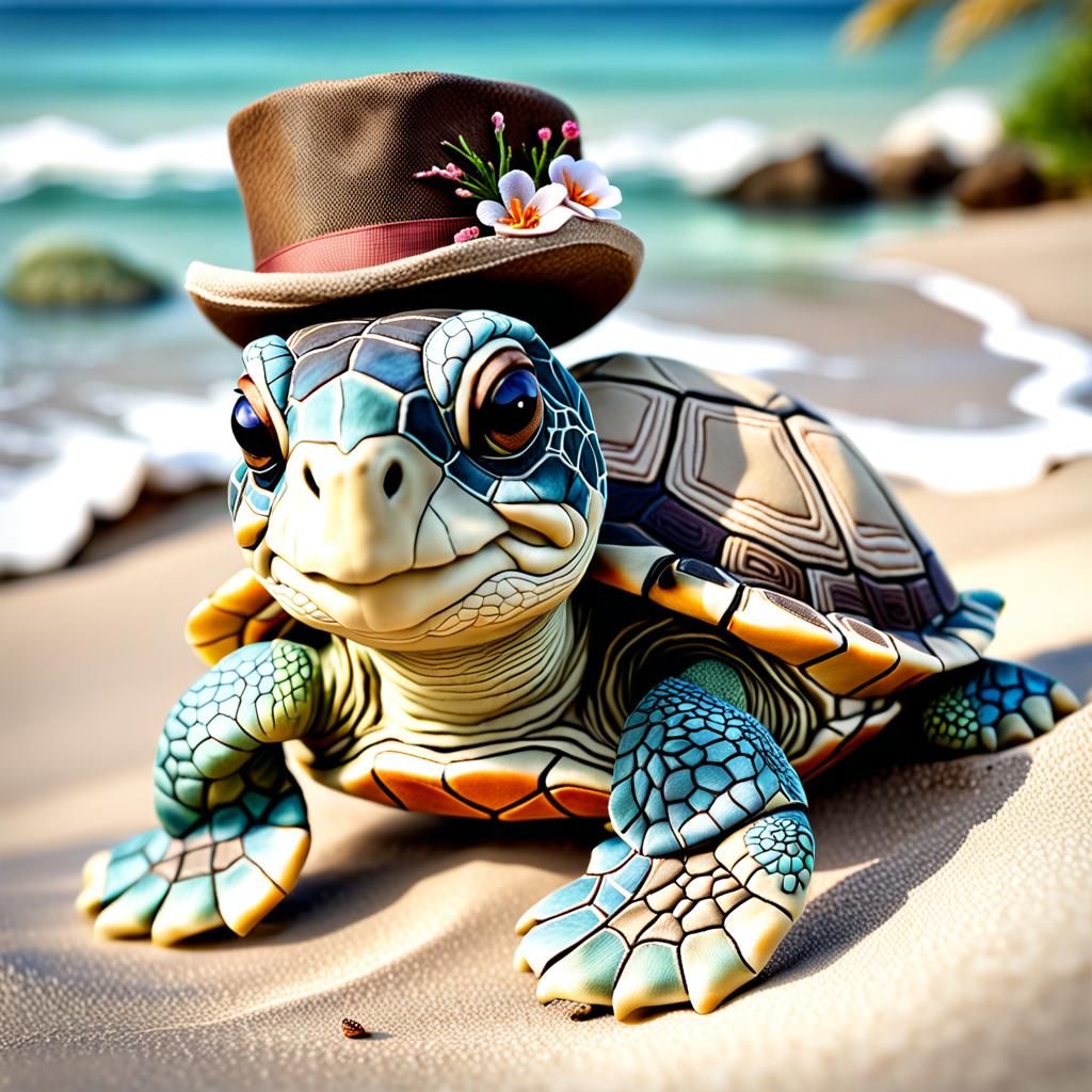 Preschooler Hugs Patchwork Turtle with Top Hat