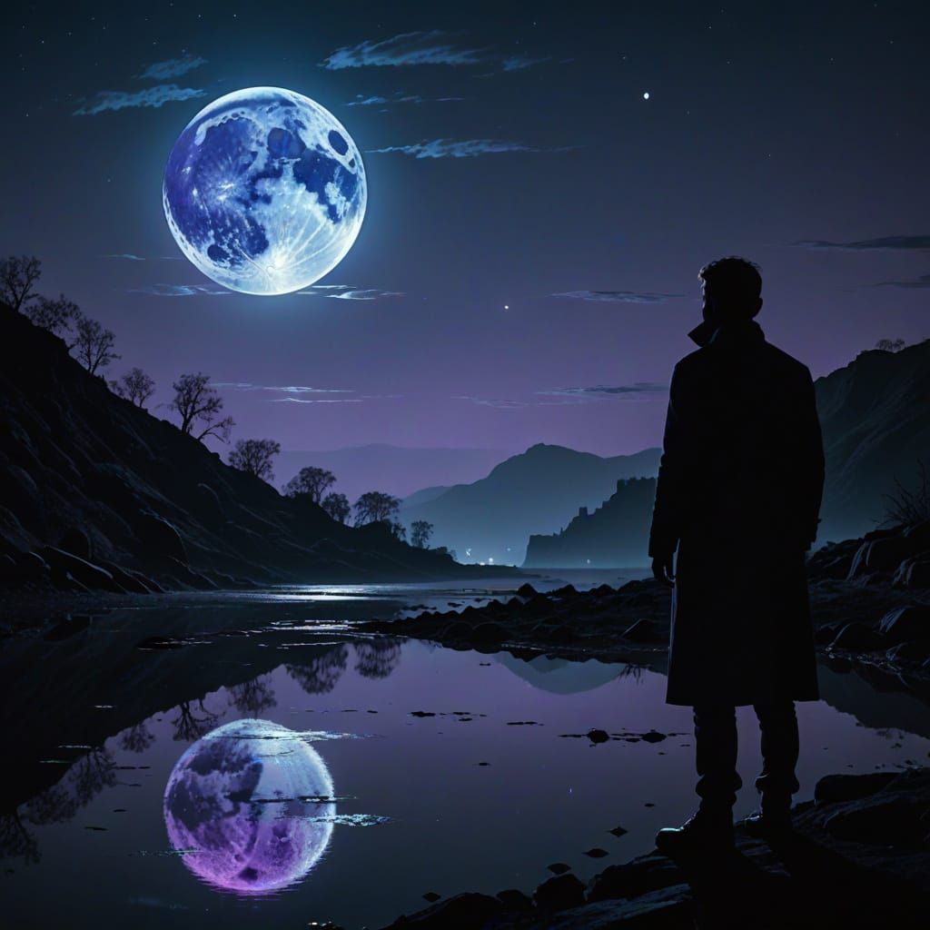 Android in Moonlit Landscape with Glitching Static