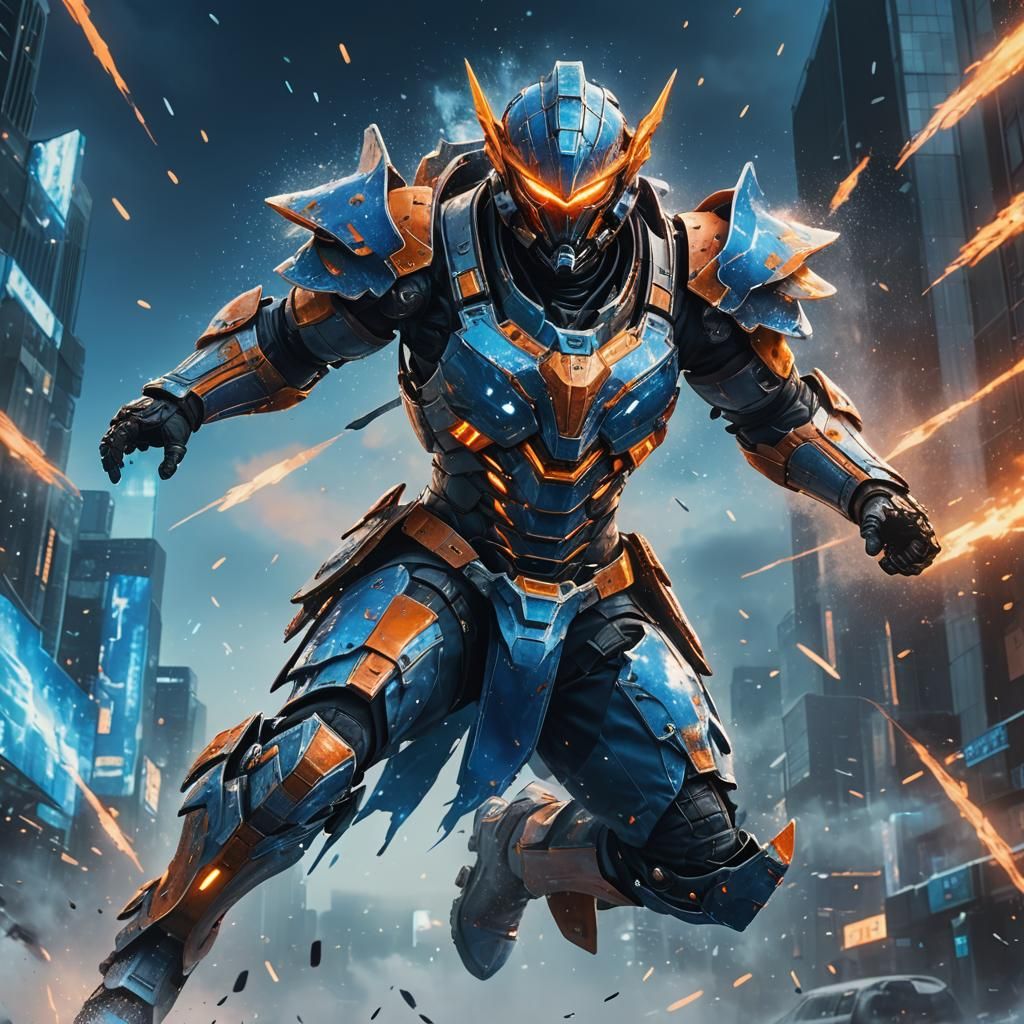 Armored Warrior in Icy Mist: Anime Style