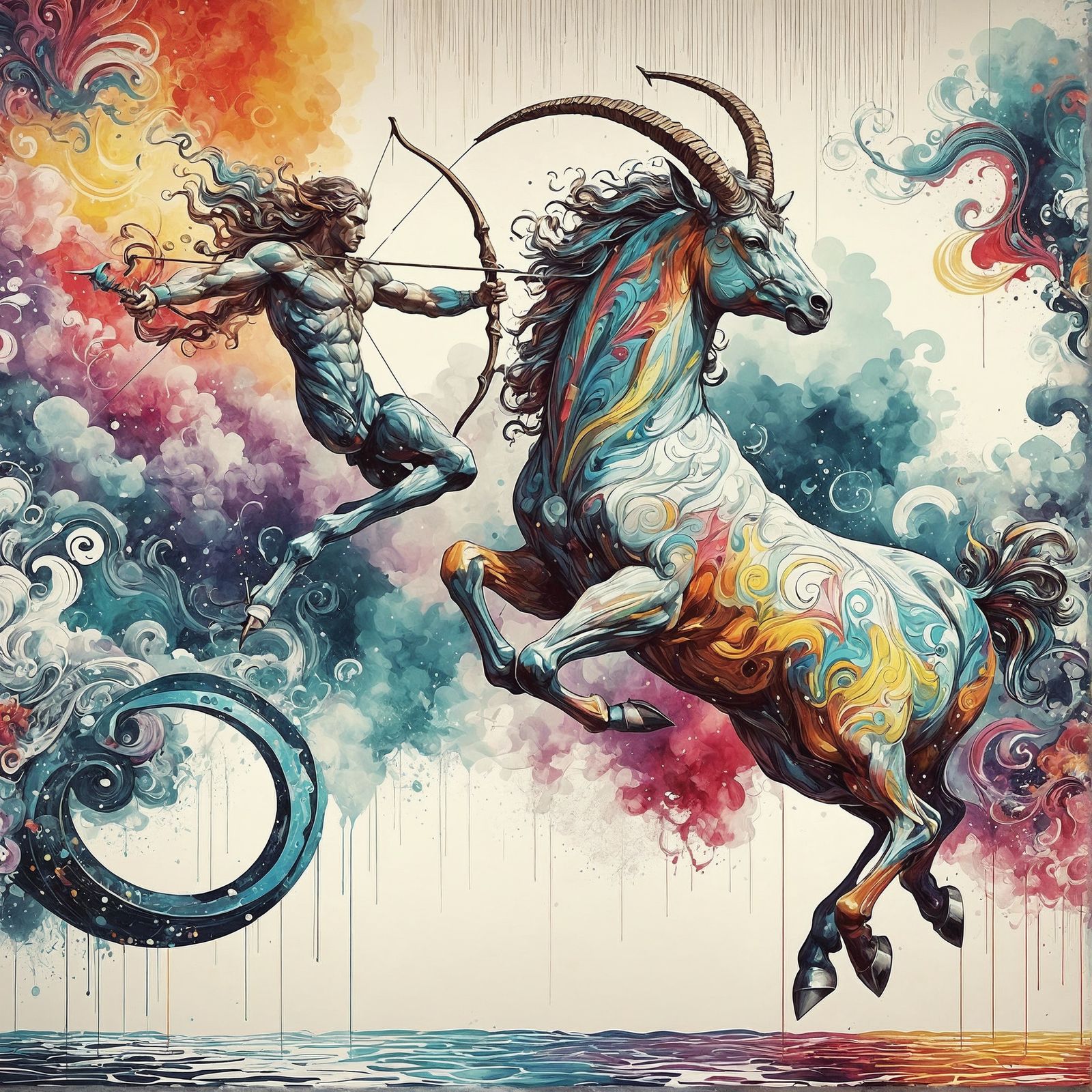 Centaur and Water Goat in Abstract Vector Art