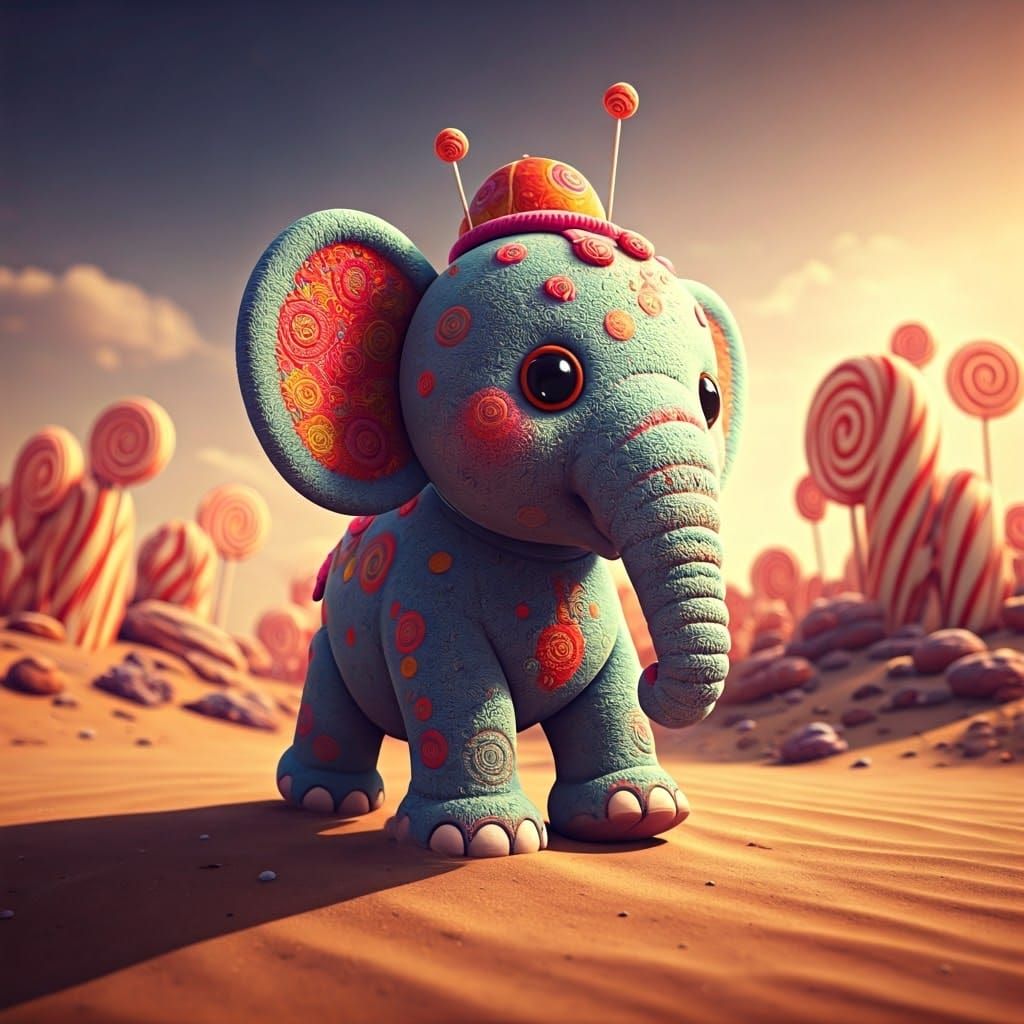 Candy Elephant Walking on a Sugary Beach