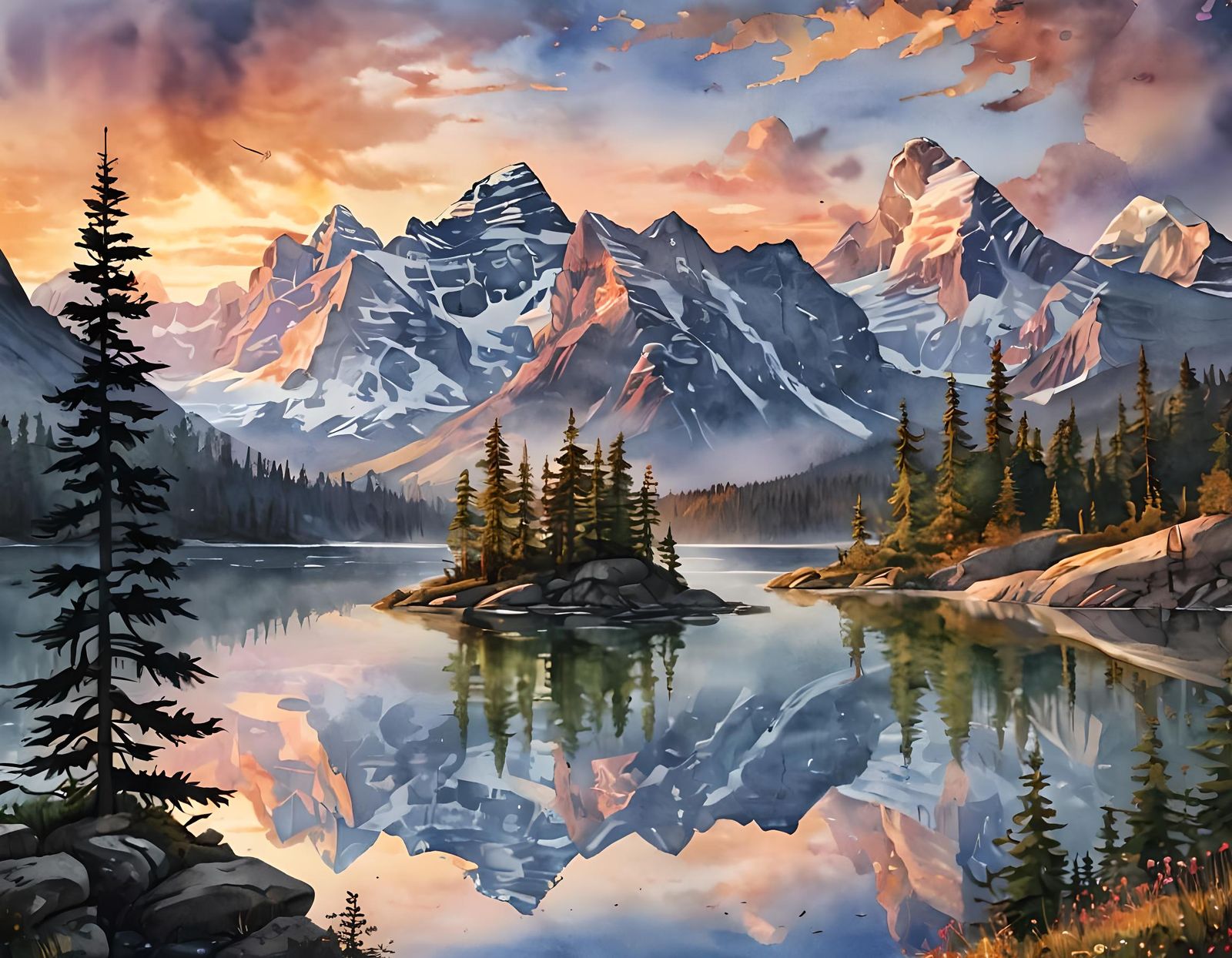 Mythical Realms Sunrise in Watercolour