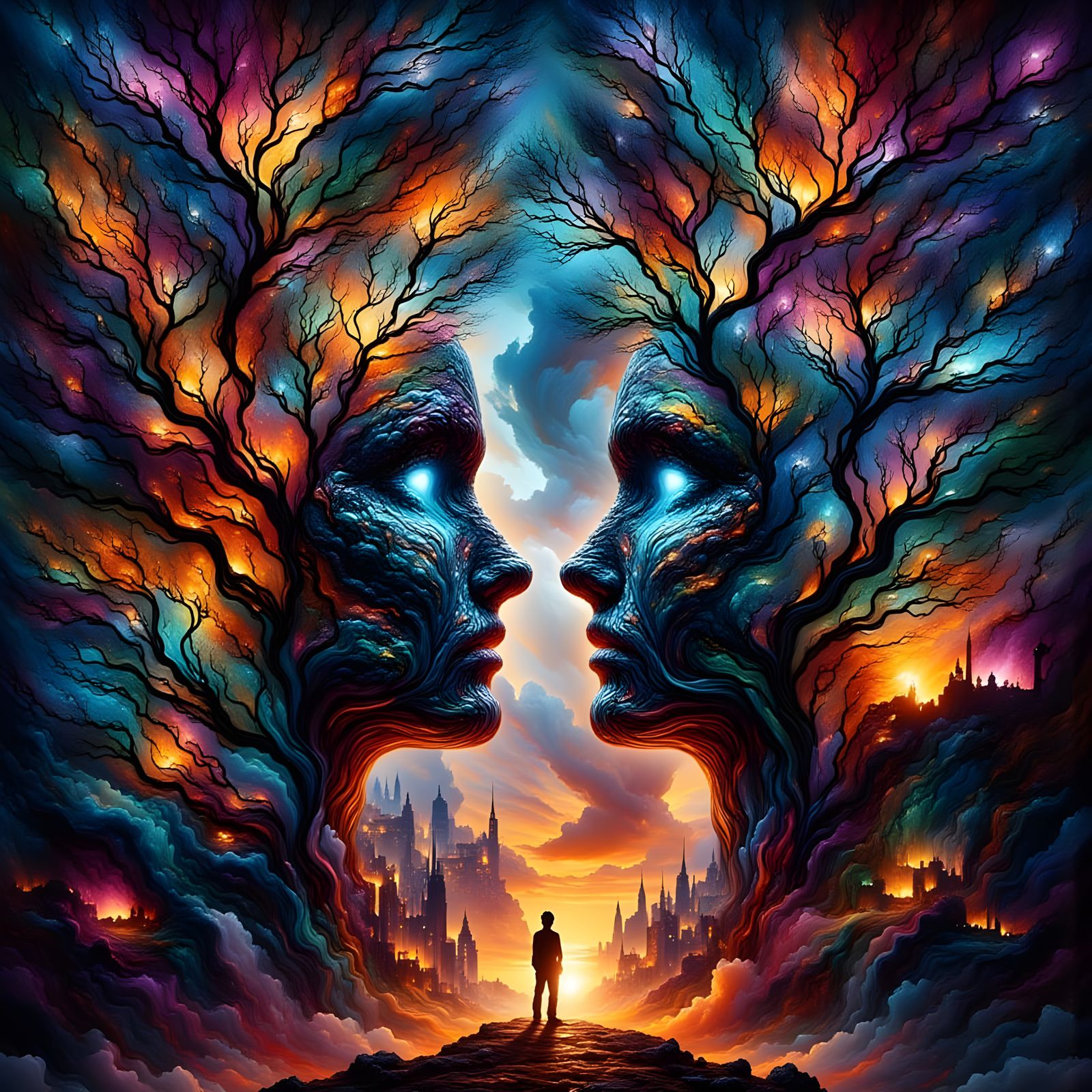 Melting Cityscape: Modern Meets Ancient in Vivid Splash Art