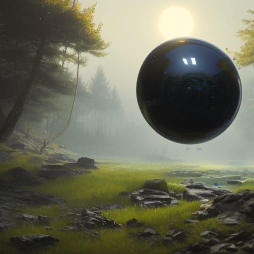 Mysterious Obsidian Sphere in Dynamic Lighting